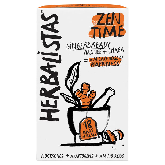Herbalistas Zen Time Tea مع خبز الزنجبيل والبرتقال وتشاغا 18 لكل عبوة