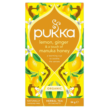 Tè biologico al limone, zenzero e miele di Manuka Pukka 20 per confezione