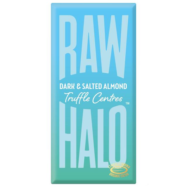 Crudo Halo Centri di tartufo di mandorle fondenti e salati Barretta di cioccolato vegana 90g