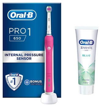 Spazzolino elettrico Oral-B Pro 1 650 Pink 3D White (+ dentifricio sbiancante)