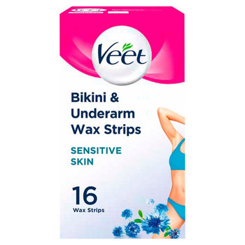 Strisce depilatorie Veet per zona bikini e ascelle per pelli sensibili, 16 per confezione