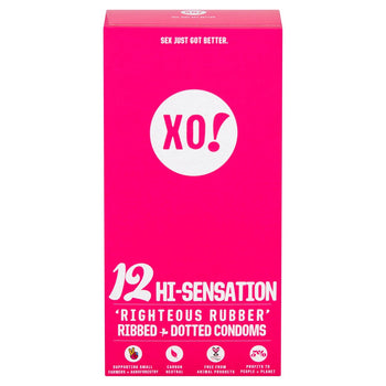 XO! Hi-Sensation 'Righteous Rubber' Ribbed + Dotted Condoms 12 per pack
