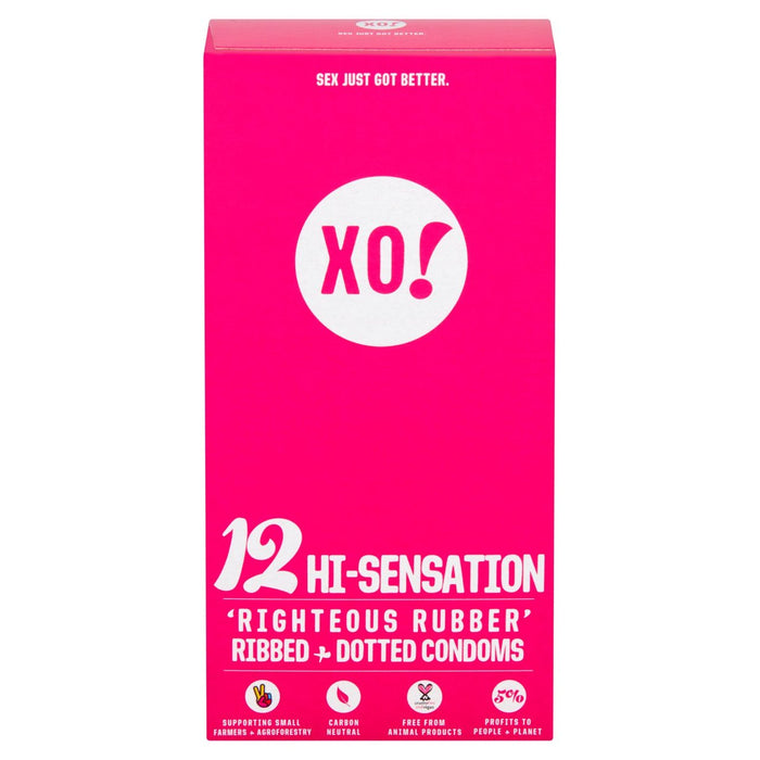 Xo! Hi-Sensation 'rechtschaffener Gummi' gerippt + gepunktete Kondome 12 pro Pack