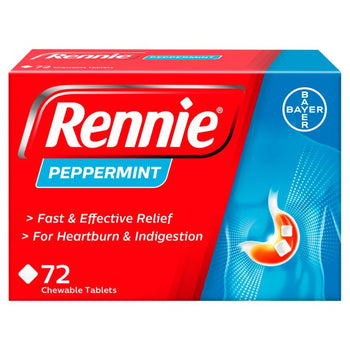 Compresse Rennie alla menta piperita per alleviare il bruciore di stomaco e l'indigestione 72 per confezione