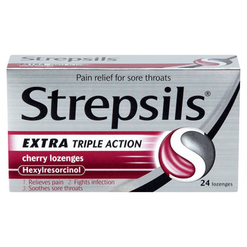 Strepsils Pastiglie alla ciliegia extra a tripla azione per mal di gola 24 per confezione