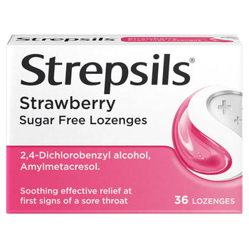 Pastiglie senza zucchero alla fragola Strepsils per mal di gola 36 per confezione