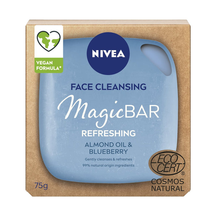 NIVEA Magic Bar Barretta Detergente Viso Rinfrescante all'Olio di Mandorle e Mirtillo 75g