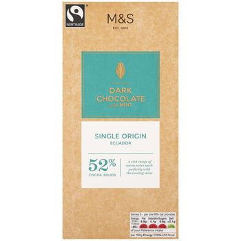 M&S Fairtrade Cioccolato fondente al cacao 52% con menta 100 g
