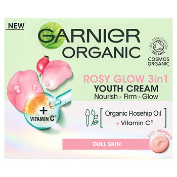Garnier Rosy Glow 3in1 Crema Giovinezza Biologica Olio di Semi di Rosa Canina 50ml