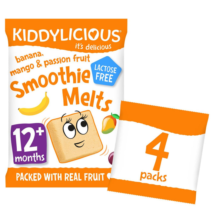 Kiddylicious frullato banana mango frutto della passione si scioglie 12 mesi+ confezione multipla 4 x 6 g