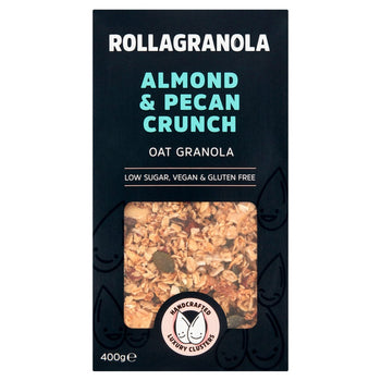 Rollagranola Crunch alle Mandorle, Pecan, Avena, Vegano, 2% Zucchero, Senza Glutine, 400g